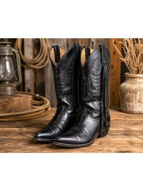 VTG Rebelde Mens Black Leather Western Cowboy Boots Size 27.5 Mexico
